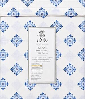 Rachel Ashwell King Sheet Set 100% Cotton Blue/Free Shipping!